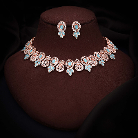 Stunning Rose Gold Plated AD Stone Necklace Set | Ideal for Weddings & Parties