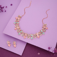 Luxurious Rose Gold Plated Necklace Set with Radiant Multi Color AD Stones