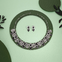 Handcrafted Stylish Silver-Plated AD Stone Floral  Design Necklace Set with Earrings