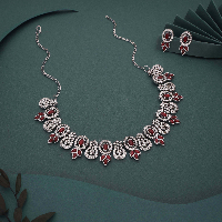 Silver Plated Handcrafted Maroon AD Stone Necklace Set for Women & Girls.