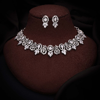 Rhodium Plated Zircons Studded Contemporary Party Wear Necklace Set.