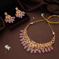 Premium Gold Toned Reverse AD & Beaded Jewellery Set | Elegant & Timeless Design