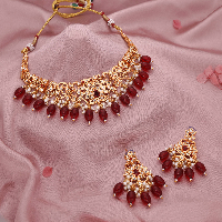 Gold Plated Floral Design Studded Necklace With Enamel And Beads for Women