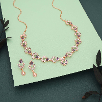 Hand - Crafted Rose Gold Plated Necklace Set With American Diamonds.