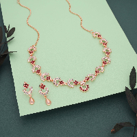 Rose Gold Plated Necklace Set With Matching Drop Earring