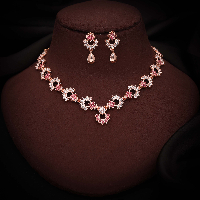 Rose Gold Plated  AD Unique Party Wear Necklace Set with Earrings