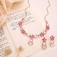 Exquisite Rose Gold Plated AD Diamond Festival Fashion Necklace Set