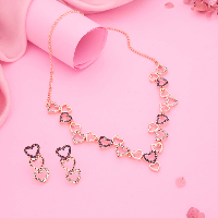 Rose Gold Radiance Majestic Glow AD Diamond Heart Shape Design Necklace Set for Luxurious Evenings