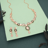 Blush Rose Gold Radiant Floral Design Necklace Set with Crystal Accents for Casual Western Glam