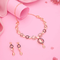 Hand-Crafted Rose Gold Plated AD Diamond Necklace Set for Traditional, Party, and Western Wear with Matching Earrings