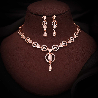 Luxury Handcrafted Rose Gold AD Diamond Necklace Set with Stunning Lattice Work and Graceful Earrings