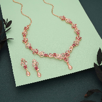 Traditional Rose Plated Ad Diamond  Studded Necklace Set