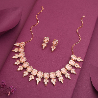 Rose gold plated Diamonds and White Color studded Necklace set