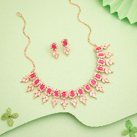 Rose Gold Plated Zirconia Stone Studded Handcrafted Necklace Set.