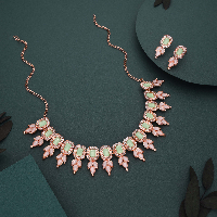 Contemporary Rose Gold Toned Necklace Set in CZ Stone