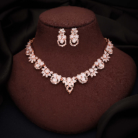 Luxurious Rose Gold Plated Necklace Set Featuring Sparkling CZ Stones – Artisanal Craftsmanship for a Timeless Look