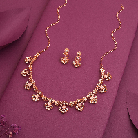 Timeless Rose Gold Plated Necklace Set Adorned with Emerald & CZ Stones With Matching earring