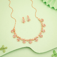 Rose Gold-Toned Necklace Set with White AD  and Pink stone