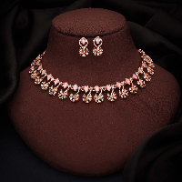 Rose Gold Plated Premium White & Emerald Solitaire Zircons Necklace Set