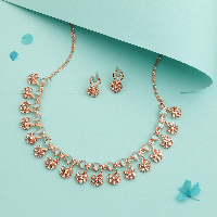 Rose Gold Plated  Premium White Round Zircons Studded Classy  Statement Jewellery Set