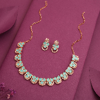 Women Rose Gold-Plated White & Skyblue -Studded Handcrafted Jewellery Set