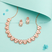 Women Rose Gold-Plated Ad Necklace Set With White Stone