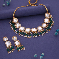 Gold Plated Kundan Polki Necklace Set With Beautiful Design