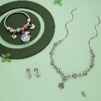 Silver Radiance AD Diamond Necklace Set with Matching Earrings and Luxe Charm Bracelet Watch