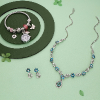 Glimmering Grace Silver Necklace Set with Sparkling AD Diamonds, Earrings, and Bracelet Watch