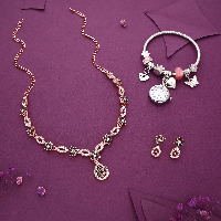 Luminous Charm Silver Necklace Set Adorned with AD Diamonds, Earrings, and a Stylish Charm Bracelet Watch