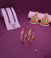 Brass Metal Gold Plated and American Diamond Earring, Mangalsutra & Bangles for Women & Girls