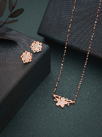 2 Year Warranty Rose Gold Plated Premium White Floral Pendant with Earring Necklace Set