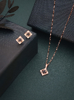 2 Year Warranty Beautiful Rose Gold Triangle Shape Black Pendant with Earring Set