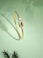 2 Year Warranty Designer Gold Polish Kada Bangles with White & Green Stone Studded for Women