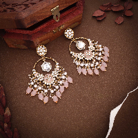 Timeless Elegance: Gold-Plated White & Pearl Baby Pink Traditional Earrings