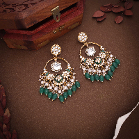 Traditional Handcrafted Attach Green pearl with White AD  Earring