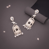 Silver Plated Artisan-Crafted Birdcage Earrings with Pearl Accents