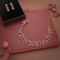 Elegant Antique Gold Necklace Set with Pink Stones - Traditional Indian Jewelry