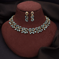 Elegant Antique Gold Necklace Set with Sky Blue Stones - Traditional Indian Jewelry