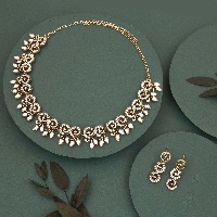 Timeless Elegance: Antique Gold Necklace Set with Delicate White Stones