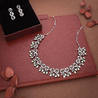 Glamorous Silver-Plated Floral Necklace Set with Earrings for Special Occasions