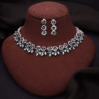 Floral Design Silver Necklace Set with Earrings | Premium Accessories