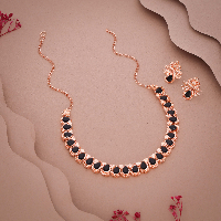 Whispers of Elegance: Rose Gold Plated Necklace Set with Black Stones