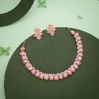 A Celebration of Femininity: Rose Gold Plated Necklace Set with Pink Stones