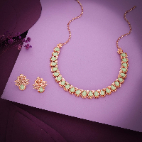 The Rose Gold Plated Necklace Set with Green Stones - Elegance Redefined