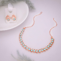 Touch of Tropical Paradise: Rose Gold Plated Necklace Set with Turquoise Stones