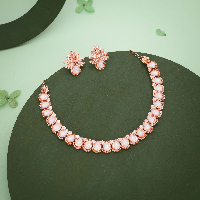 Moonlit Reverie: Rose Gold Plated Necklace Set with White Stones