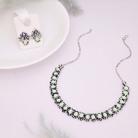 Nature-Inspired SeaGreen Stone Silver Plated Necklace Set