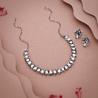 Delicate White Stone Silver-Toned Necklace Set: A Touch of Glamour