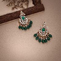 Traditional Indian Jhumka Earrings with Emerald Green and Pearls | Timeless Elegance